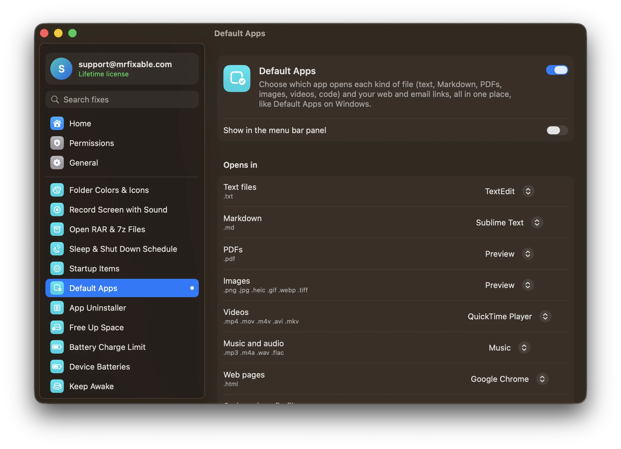Default Apps in MrFixable