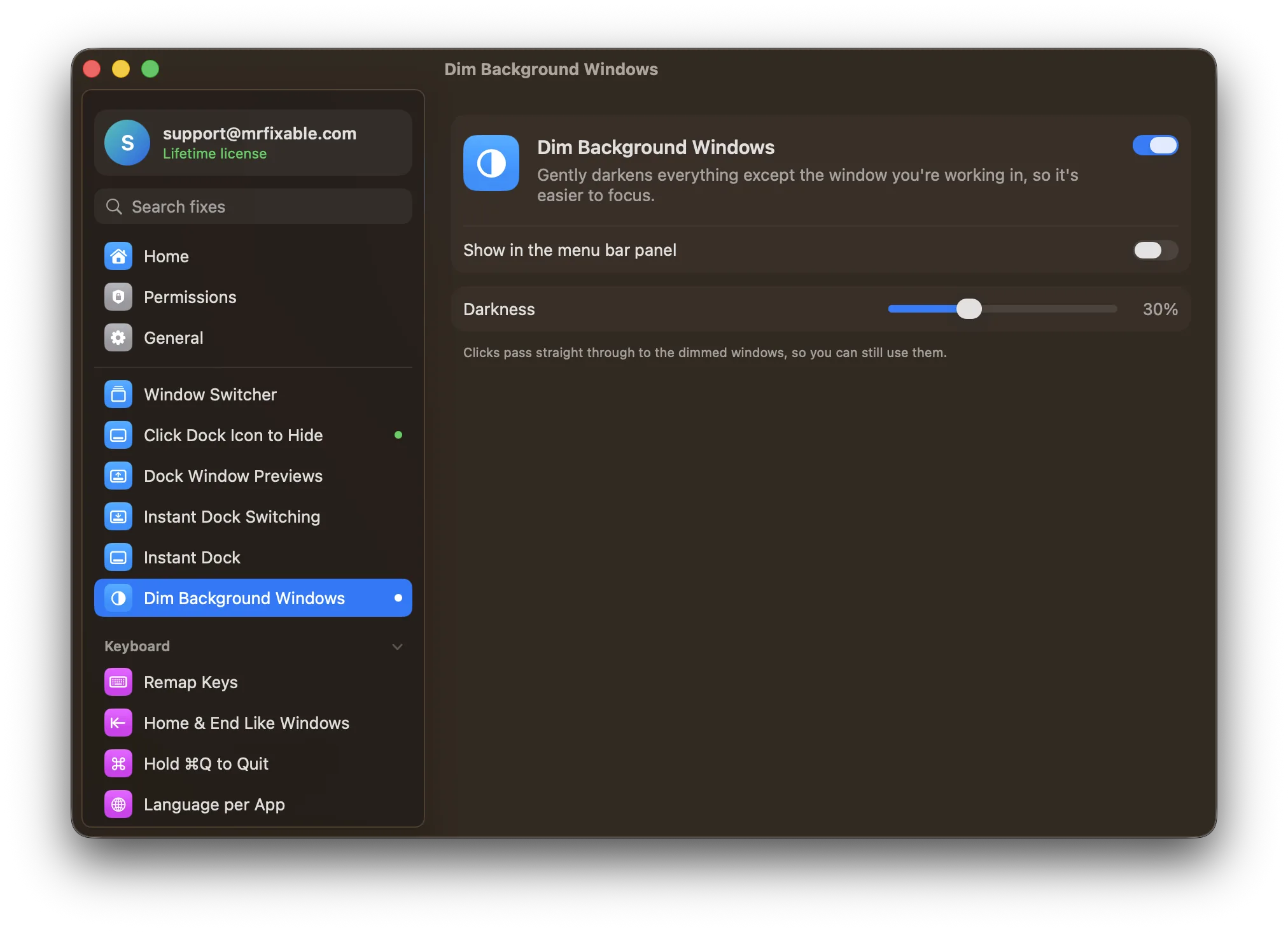 Dim Background Windows in MrFixable