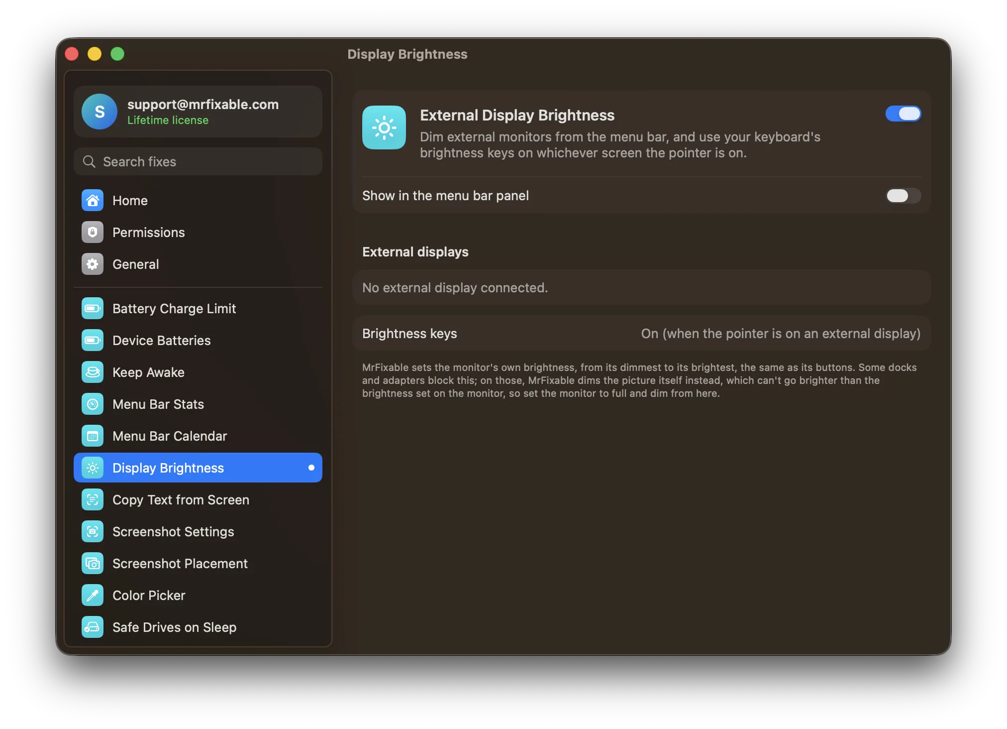 External Display Brightness in MrFixable