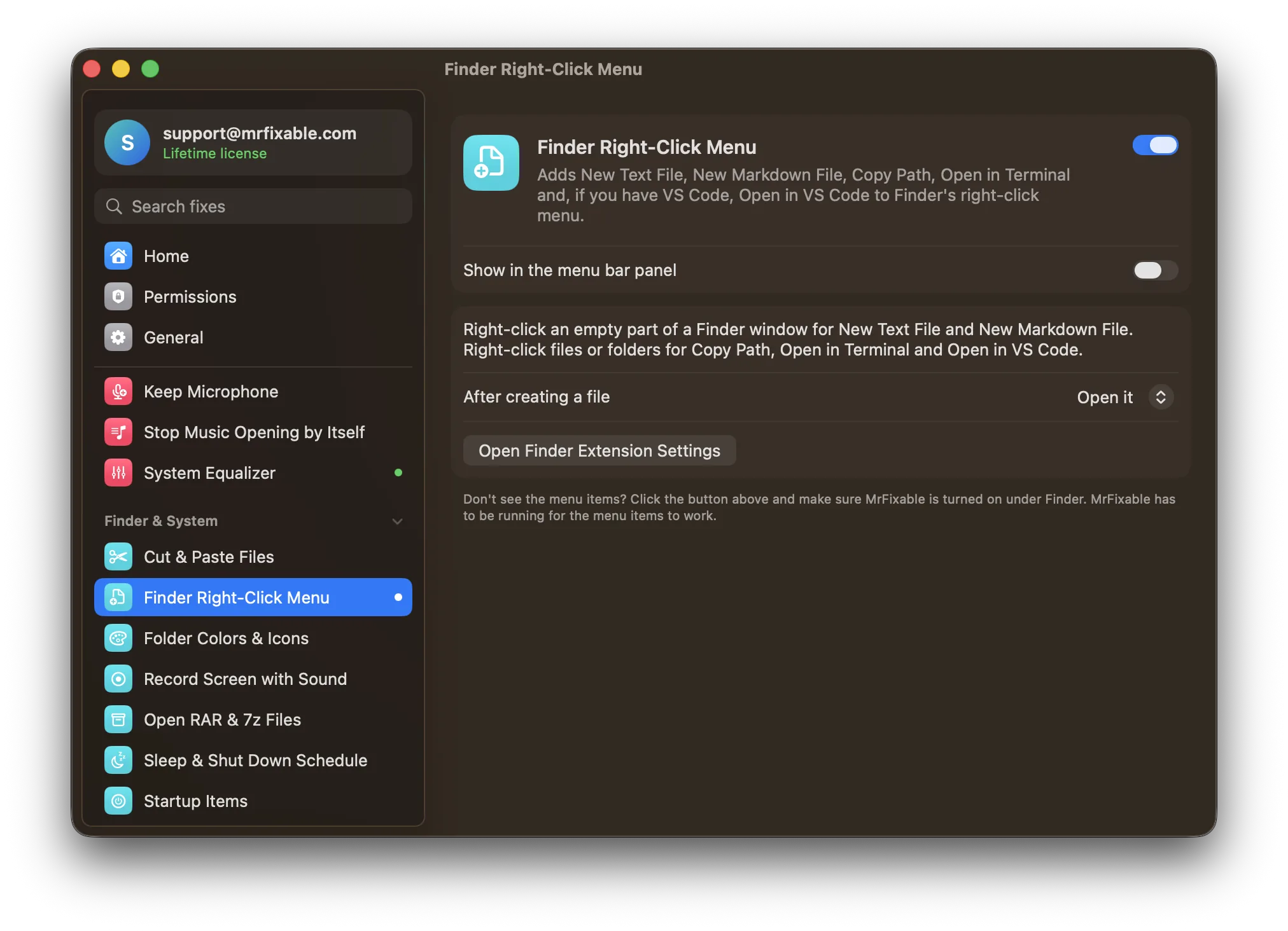 Finder Right-Click Menu in MrFixable