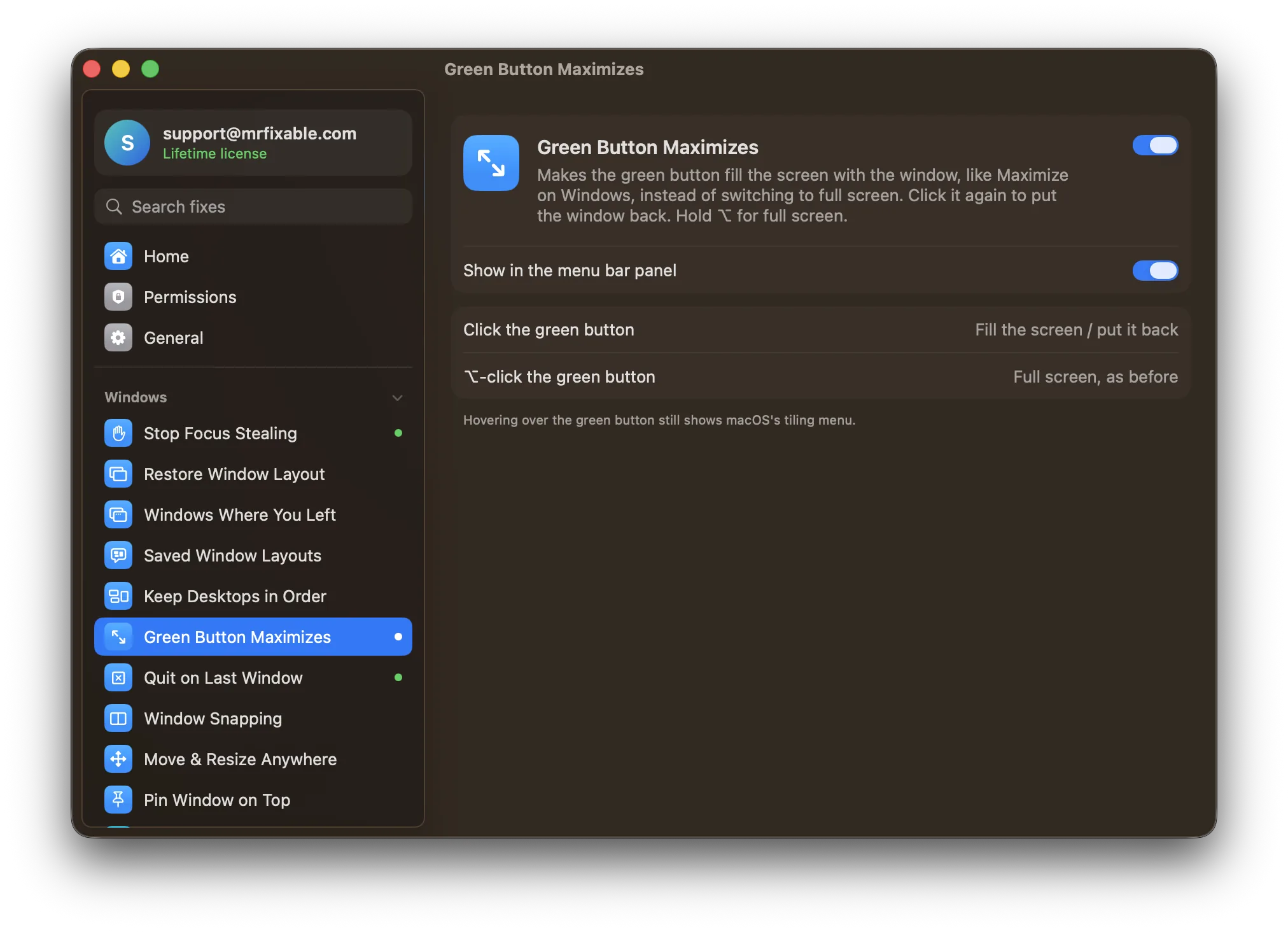 Green Button Maximizes in MrFixable