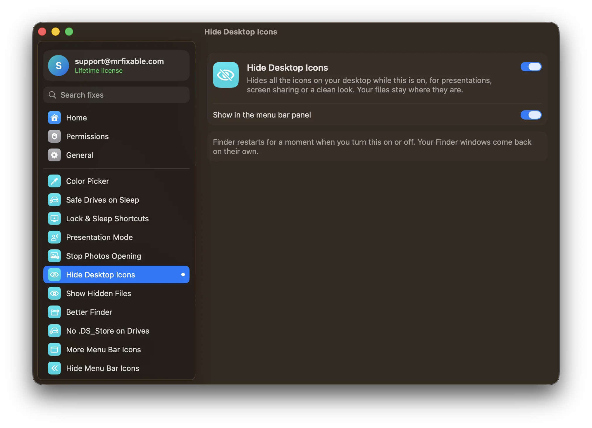 Hide Desktop Icons in MrFixable
