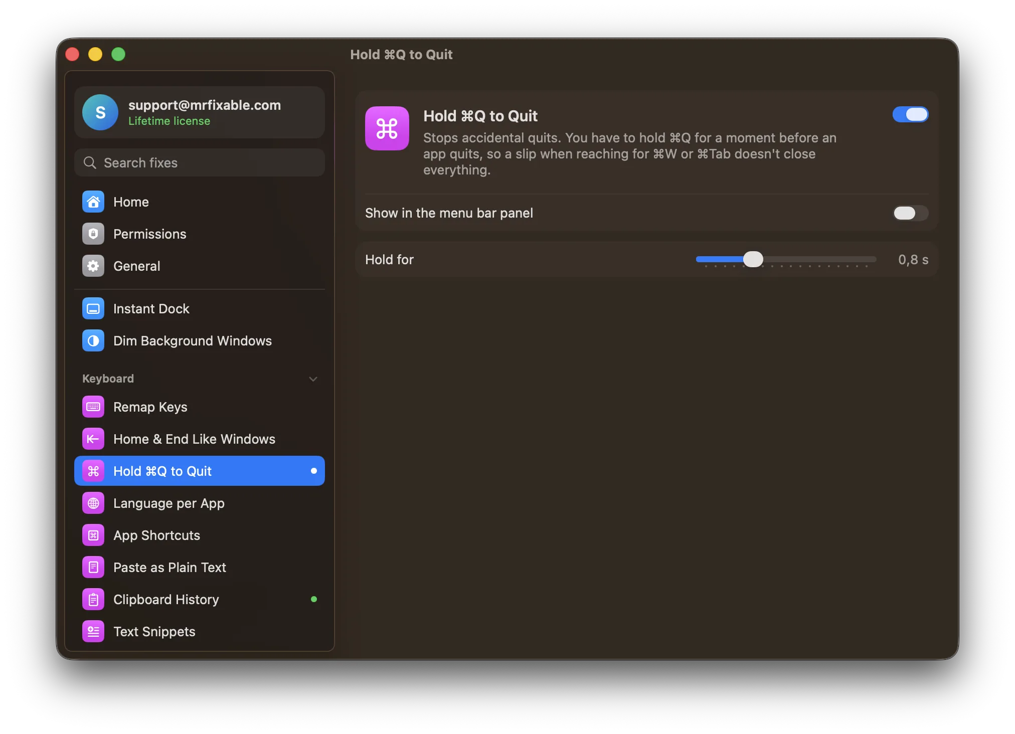 Hold ⌘Q to Quit in MrFixable