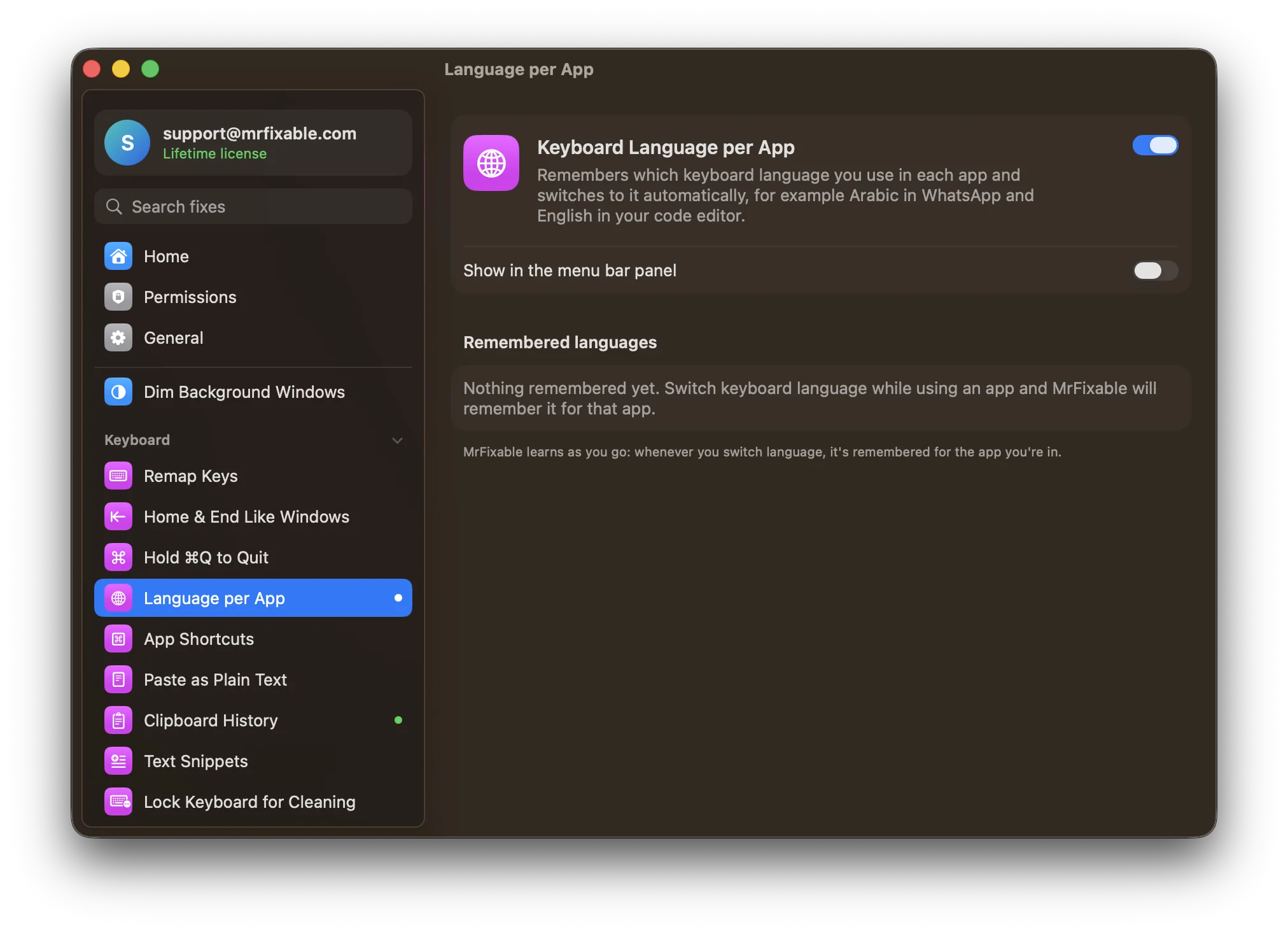 Keyboard Language per App in MrFixable