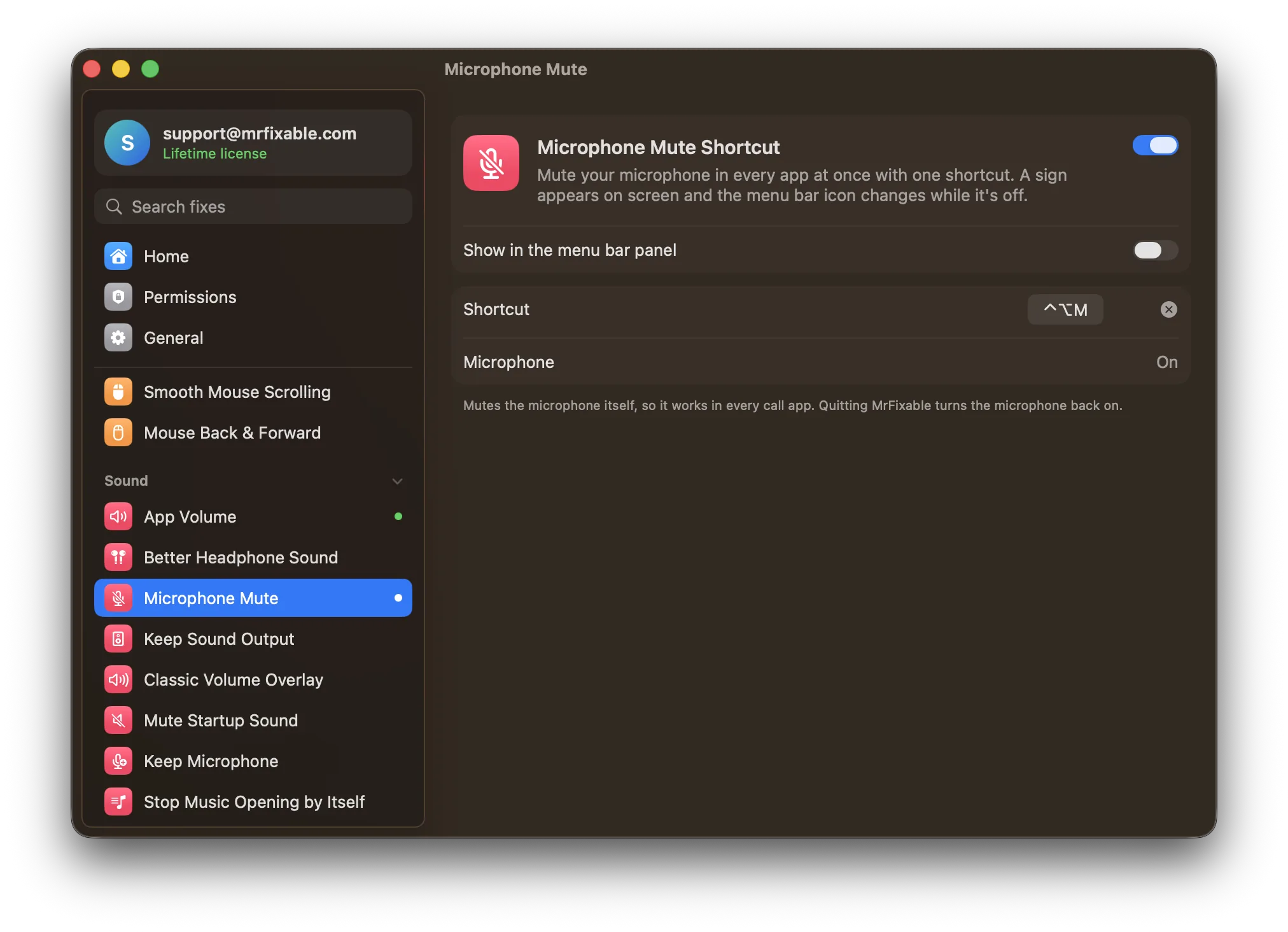 Microphone Mute Shortcut in MrFixable