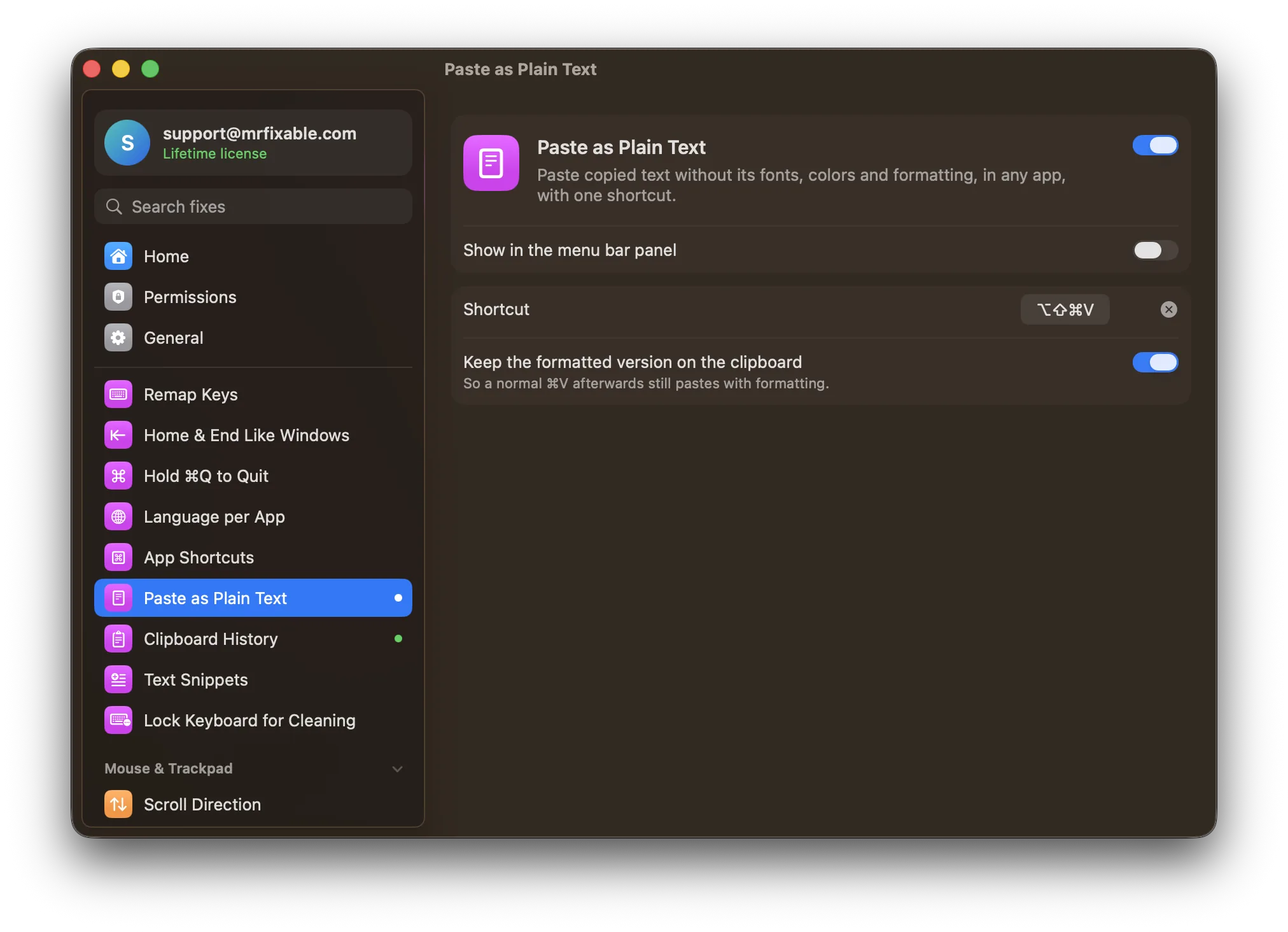 Paste as Plain Text in MrFixable