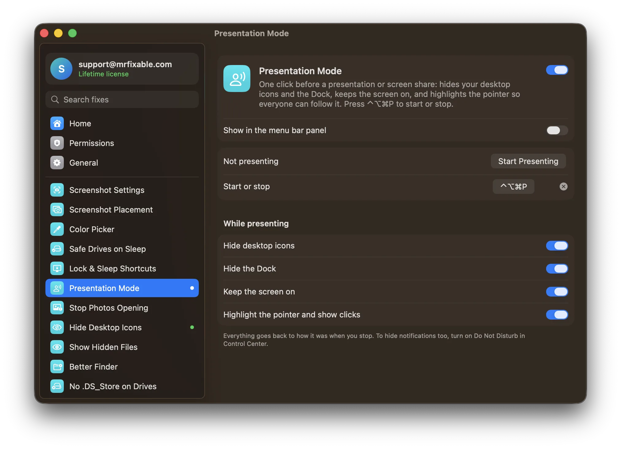 Presentation Mode in MrFixable