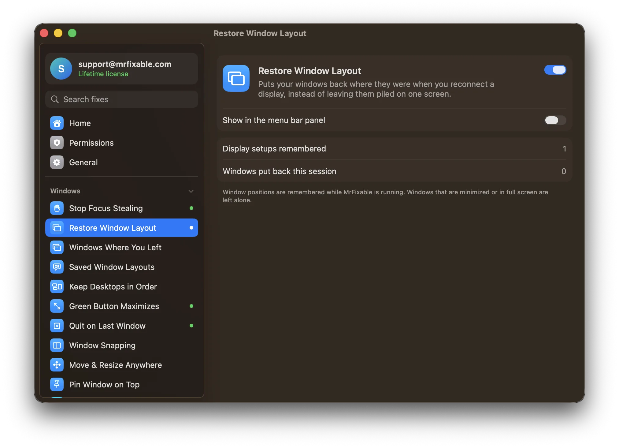Restore Window Layout in MrFixable