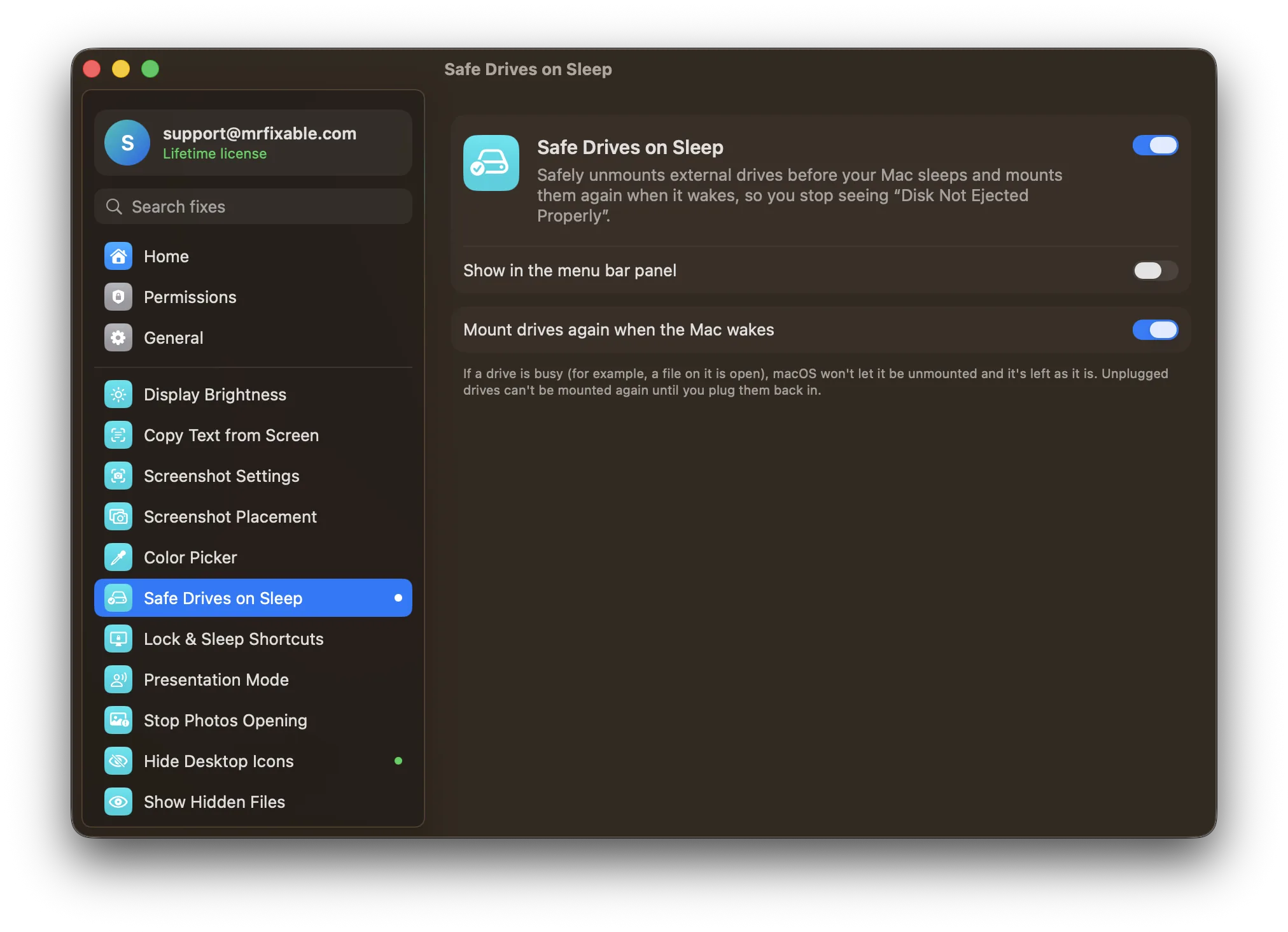 Safe Drives on Sleep in MrFixable