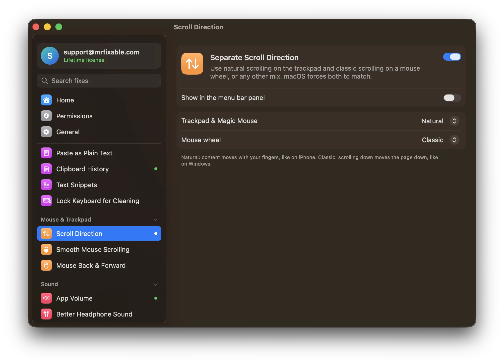 Separate Scroll Direction in MrFixable