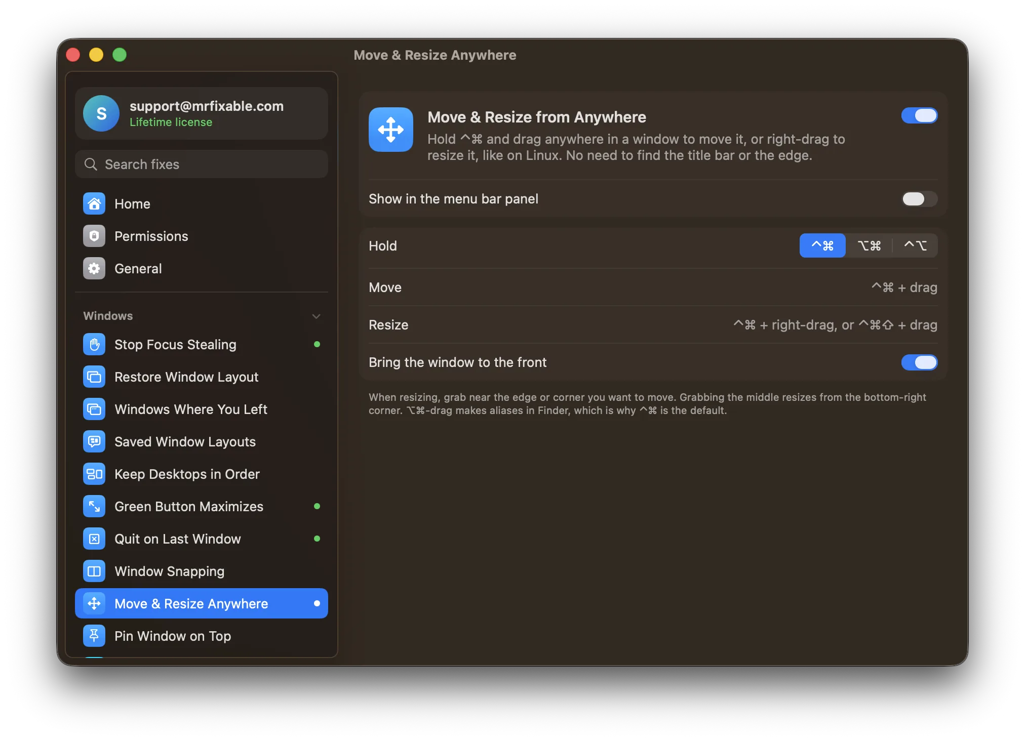 Move & Resize from Anywhere in MrFixable